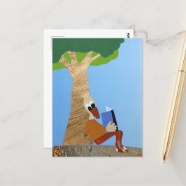 Lezende eend met boek tegen boom love nature postkarte