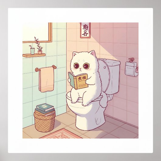 Lezende Kat op Toilet Foliendrucke (Vorderseite)