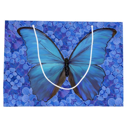 Lg Gift Bag Blue Morpho on Hydrangea Große Geschenktüte (Rückseite)