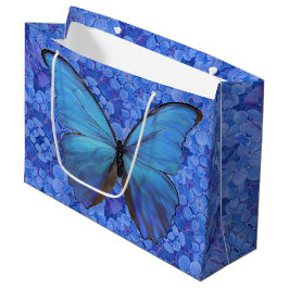Lg Gift Bag Blue Morpho on Hydrangea Große Geschenktüte