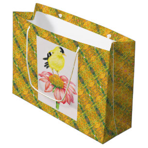 Lg Gift Bag Goldfinch on Coneflower Große Geschenktüte
