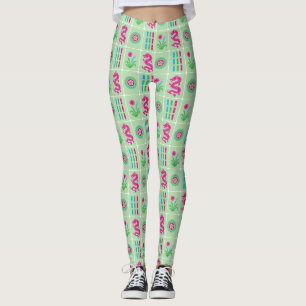 LG Mahjong-Kacheln #4 Pink Grüne Capri Blaue Hellg Leggings