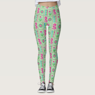 LG Mahjong-Kacheln #4 Pink Grüne Capri Blaue Hellg Leggings