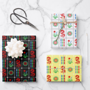 LG Mahjong-Kacheln #4 Rot Grün Blau Geschenkpapier Set