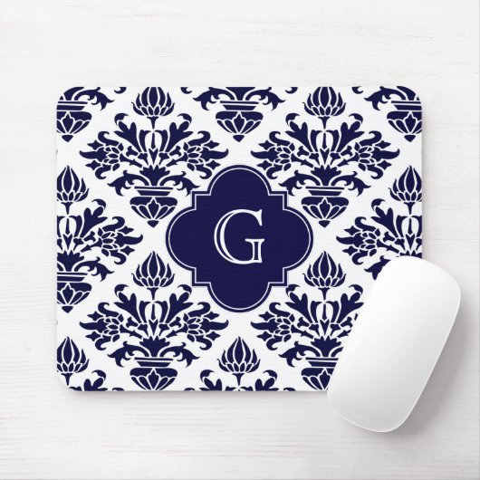 Lg Navy Blu Whistask #3 Navy Quatrefolie Monogram Mousepad (Mit Mouse)