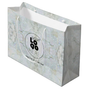 Lg. Papierpackung mit Logo - Glitzer-Marmor Große Geschenktüte