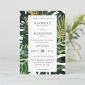 LG Tropical Palm Leaf Gold 1 Hochzeit Einladung (Stehend Vorderseite)