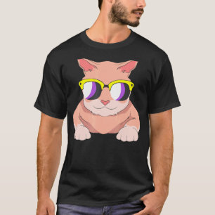 Lgbt Agender   Katze Sonnenbrille Nonbinary Flagge T-Shirt