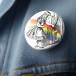 LGBT-Alice im Wunderland Vintag Button<br><div class="desc">LGBT Alice im Wunderland Vintag Button - Oh, lieber, verspäten Sie sich nicht und verpassen Sie dieses. Für unsere LGBT-Community präsentieren wir diesen Vintagen, charmanten Knopf. Mit dem ikonischen Bild von Alice, der hinter den Vorhang schaut, um eine versteckte Tür zu enthüllen. Auch Regenbogen und Schmetterlinge werden in Gay Pride-Farben...</div>