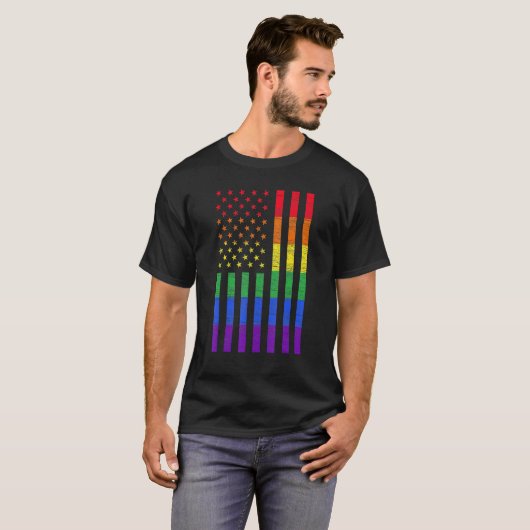 LGBT American Flag Pride Rainbow Gay Lesbian Bisex T-Shirt (Vorne ganz)