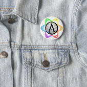 LGBT atheistisches Atom Symbol.png Button (Beispiel)