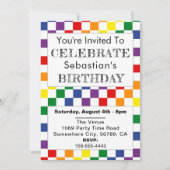 LGBT Birthday Party Rainbow Karo Einladung (Vorderseite)