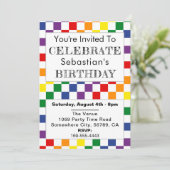 LGBT Birthday Party Rainbow Karo Einladung (Stehend Vorderseite)