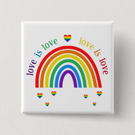 LGBT Button Abzeichen - Rainbow Hearts Liebe ist L (Vorderseite)