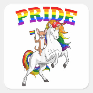 LGBT Chihuahua Dog Unicorn Gay Pride Rainbow LGBTQ Quadratischer Aufkleber