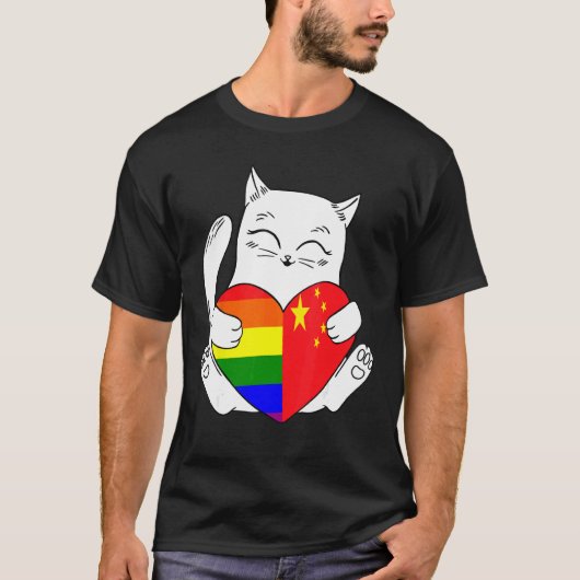LGBT China Katze Unterstützer Tier Stolz T-Shirt (Vorderseite)