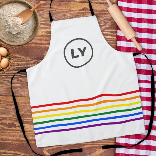 LGBT Custom Initial Pride Stripes White Baking Schürze
