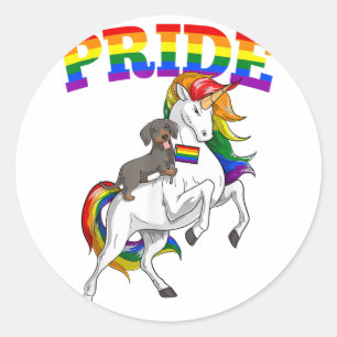 LGBT Dackel Dog Unicorn Gay Pride Rainbow LGBTQ Runder Aufkleber
