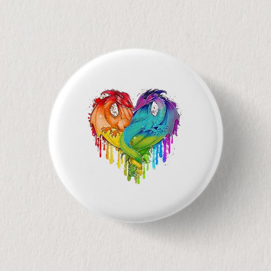 Lgbt Dragon Heart Rainbow Heart Dragon Lgbt Pride Button (Vorderseite)
