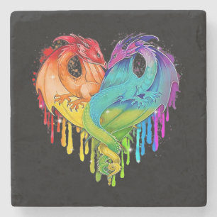 Lgbt Dragon Heart Rainbow Heart Dragon Lgbt Pride Steinuntersetzer