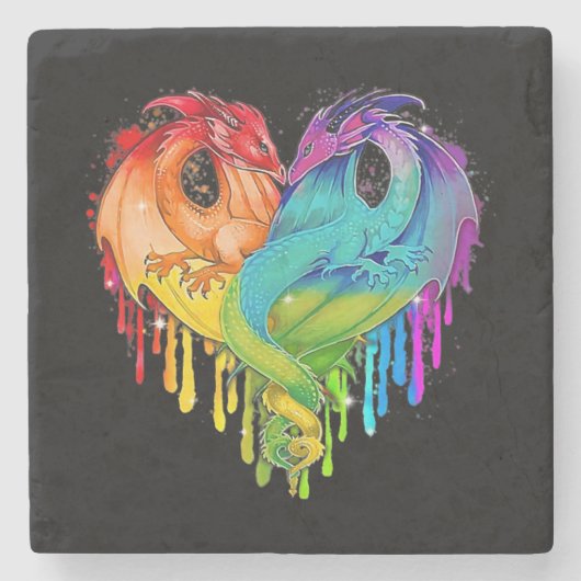 Lgbt Dragon Heart Rainbow Heart Dragon Lgbt Pride Steinuntersetzer (Vorderseite)