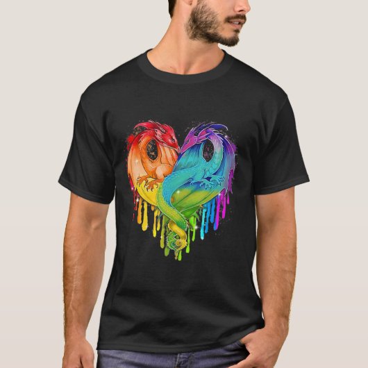 Lgbt Dragon Heart Rainbow Heart Dragon Lgbt Pride T-Shirt (Vorderseite)