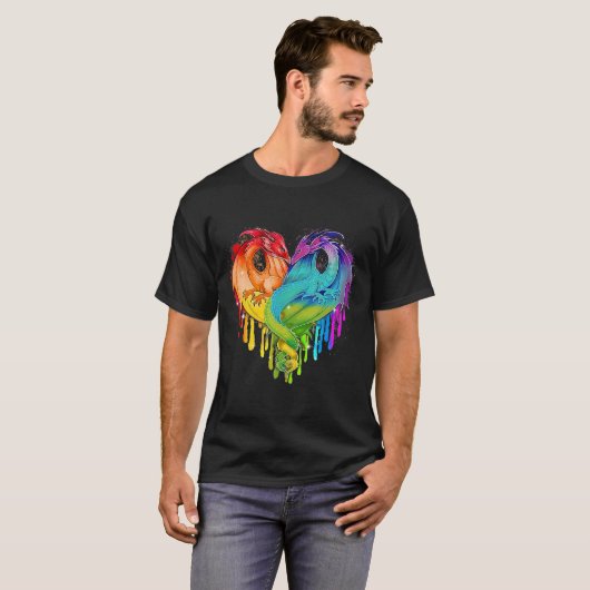 Lgbt Dragon Heart Rainbow Heart Dragon Lgbt Pride T-Shirt (Vorne ganz)