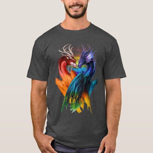 LGBT Dragon Heart Rainbow Heart Dragon LGBT T T-Shirt (Vorderseite)