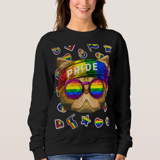 Lgbt Exotic Kurzhaar Gay Pride Monat Katze Regenbo Sweatshirt (Vorderseite)