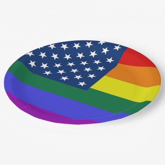 LGBT-Fahne mit Sternen Pappteller (Schrägansicht)