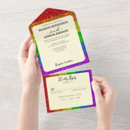 LGBT-Fahne Regenbogen-Glitzern All In One Einladung