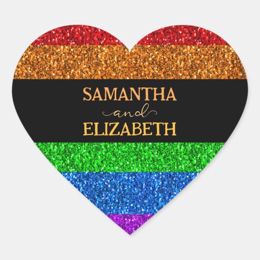 LGBT-Fahne Regenbogen-Glitzern Herz-Aufkleber (Vorderseite)