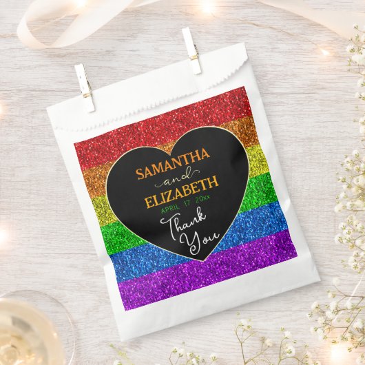 LGBT Fahne Regenbogen Glitzern Hochzeit Danke Geschenktütchen (Ausgeschnitten)