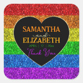 LGBT Fahne Regenbogen Glitzern Hochzeit Danke Quadratischer Aufkleber (Vorderseite)