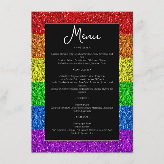LGBT-Fahne Regenbogen-Glitzern Menükarte (Vorderseite)