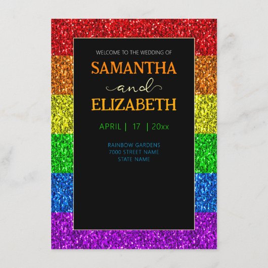 LGBT-Fahne Regenbogen-Glitzern Menükarte (Rückseite)