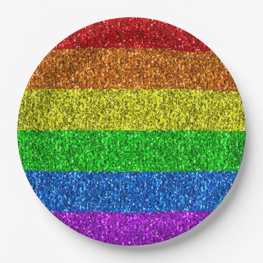 LGBT-Fahne Regenbogen-Glitzern Pappteller (Vorderseite)