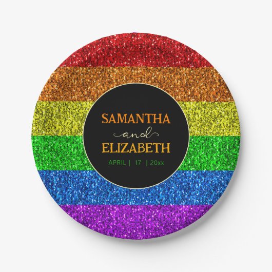 LGBT-Fahne Regenbogen-Glitzern Pappteller (Vorderseite)