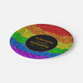 LGBT-Fahne Regenbogen-Glitzern Pappteller (Schrägansicht)