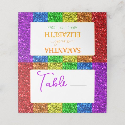 LGBT-Fahne Regenbogen-Glitzern Platzkarte (Außenseite Aufgefaltet)