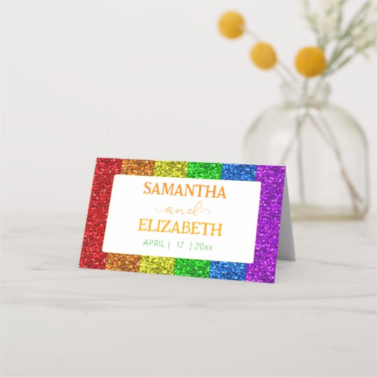 LGBT-Fahne Regenbogen-Glitzern Platzkarte (Rückseite)
