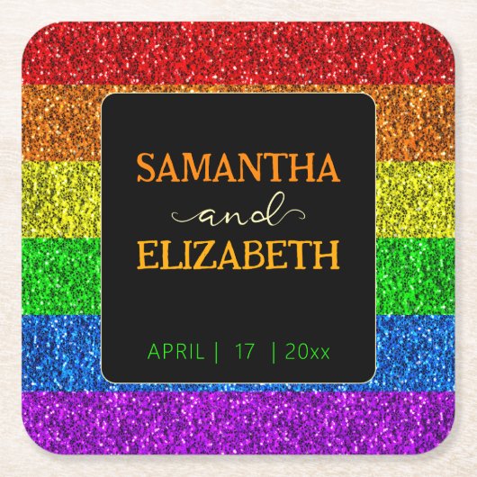 LGBT-Fahne Regenbogen-Glitzern Rechteckiger Pappuntersetzer (Vorderseite)