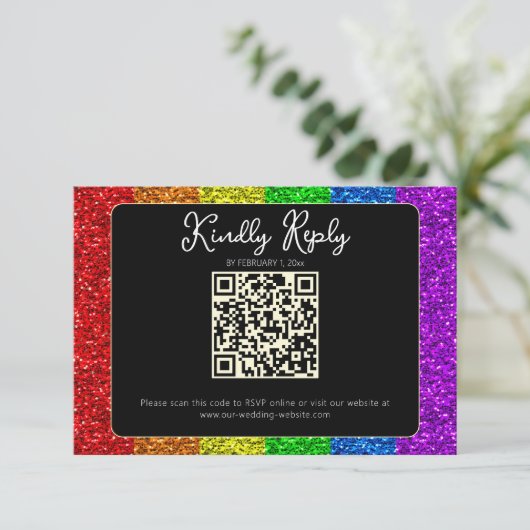 LGBT-Fahne Regenbogen-Glitzern RSVP Karte (Stehend Vorderseite)
