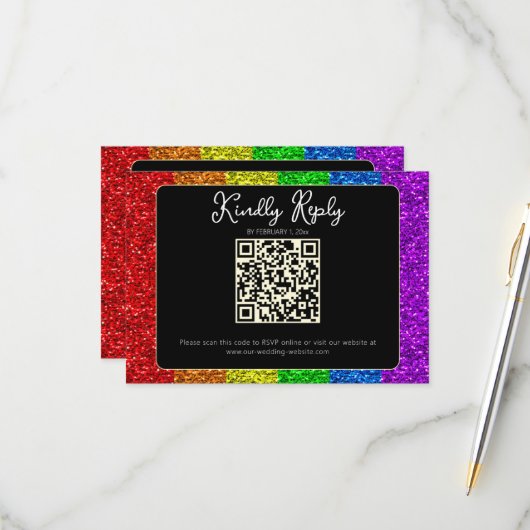 LGBT-Fahne Regenbogen-Glitzern RSVP Karte (Vorderseite/Rückseite Beispiel)
