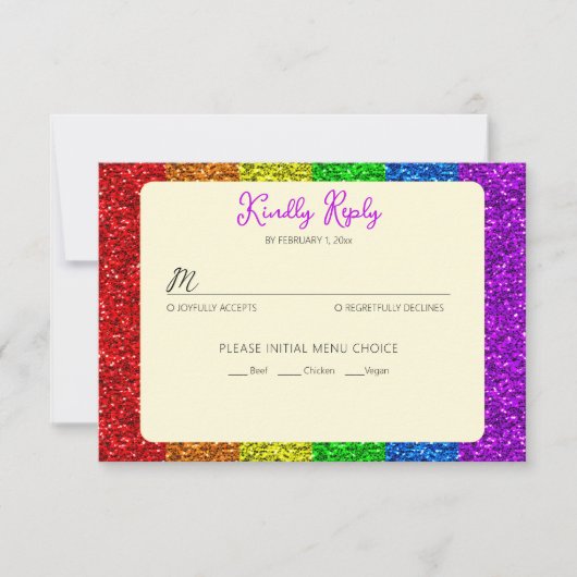 LGBT-Fahne Regenbogen-Glitzern RSVP Karte (Vorderseite)