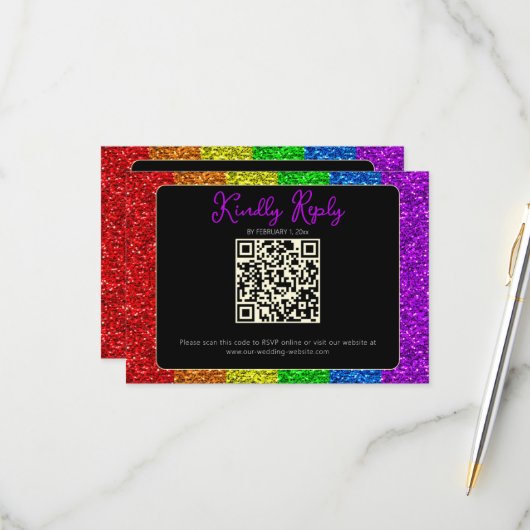 LGBT-Fahne Regenbogen-Glitzern RSVP Karte (Vorderseite/Rückseite Beispiel)