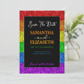 LGBT-Fahne Regenbogen-Glitzern Save The Date (Stehend Vorderseite)