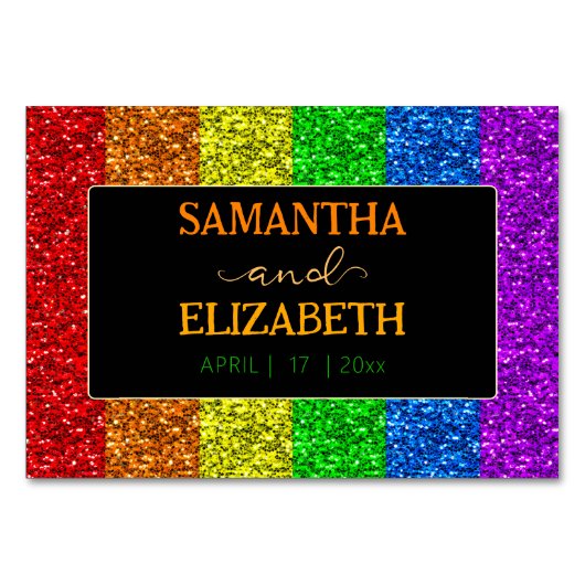 LGBT-Fahne Regenbogen-Glitzern Tischnummer (Rückseite)