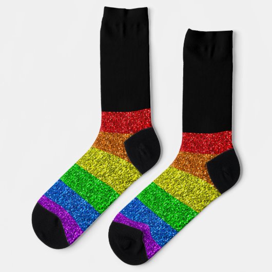 LGBT-Fahne strahlender Regenbogen-Glitzer funkelt Socken (Linkes Detail)