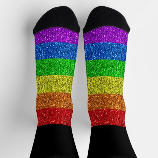LGBT-Fahne strahlender Regenbogen-Glitzer funkelt Socken (Oben)